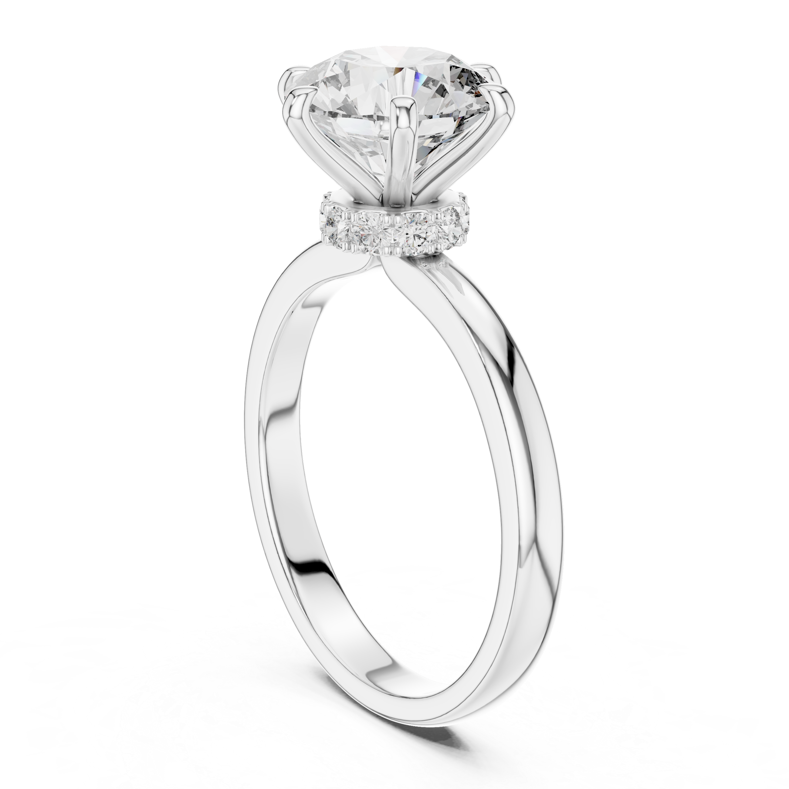 Diamond ring with a clear gemstone on a white background